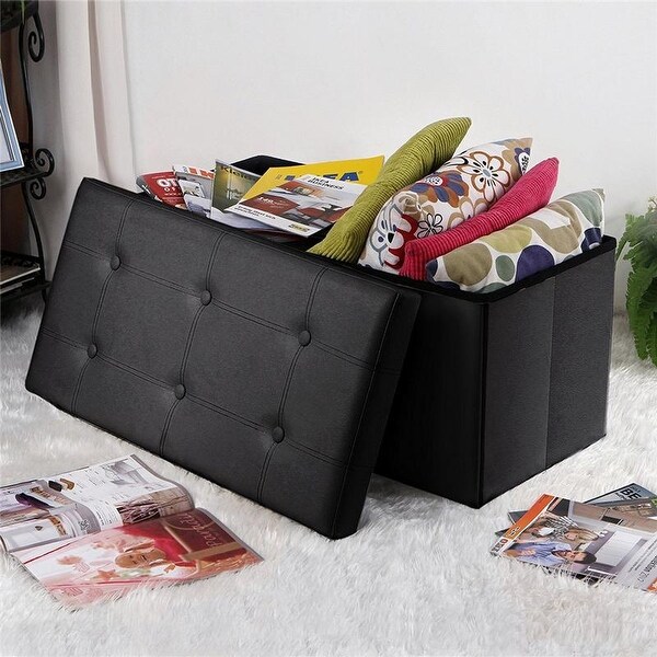 Porch & Den Shadypeak Black PVC Leather Rectangular Footstool. Opens flyout.