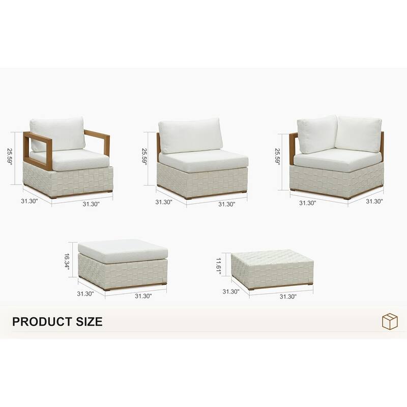 PURPLE LEAF GLFSF L-Shaped White sofa Outdoor Couch for Yard Porch Deck Patio Conversation Sets - 4seats+1 Ottoman+2 Tables - L-shaped