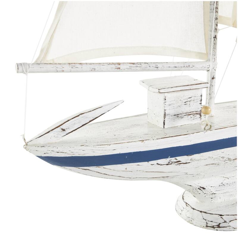 Wood Sail Boat Distressed Decorative Sculpture with Brown Beaded Accents - White - Roche River Decor