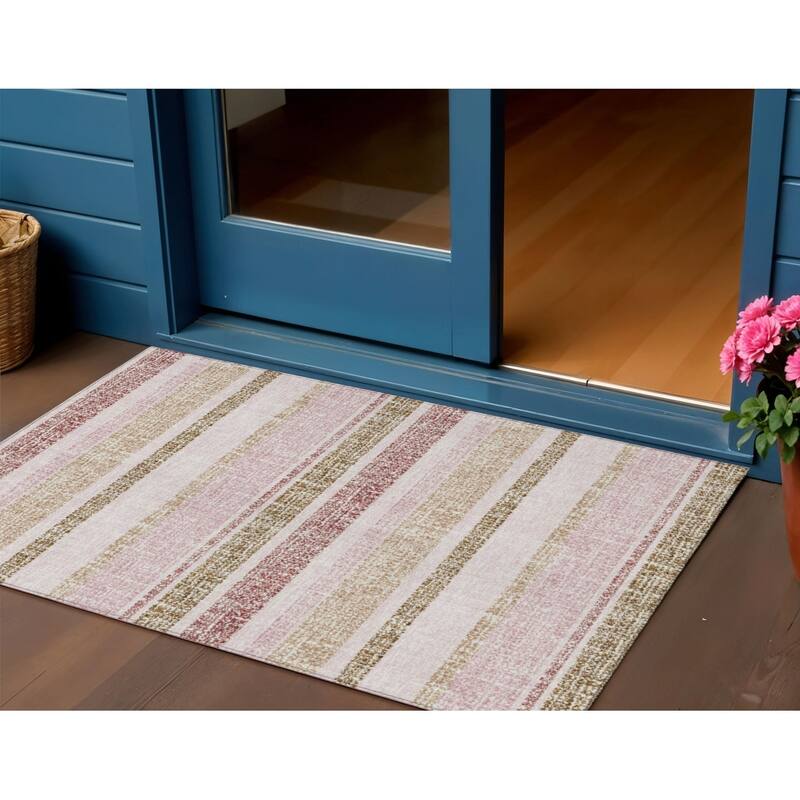 HomeRoots Striped Transitional Rectangle Outdoor Rug - 3' x 5'