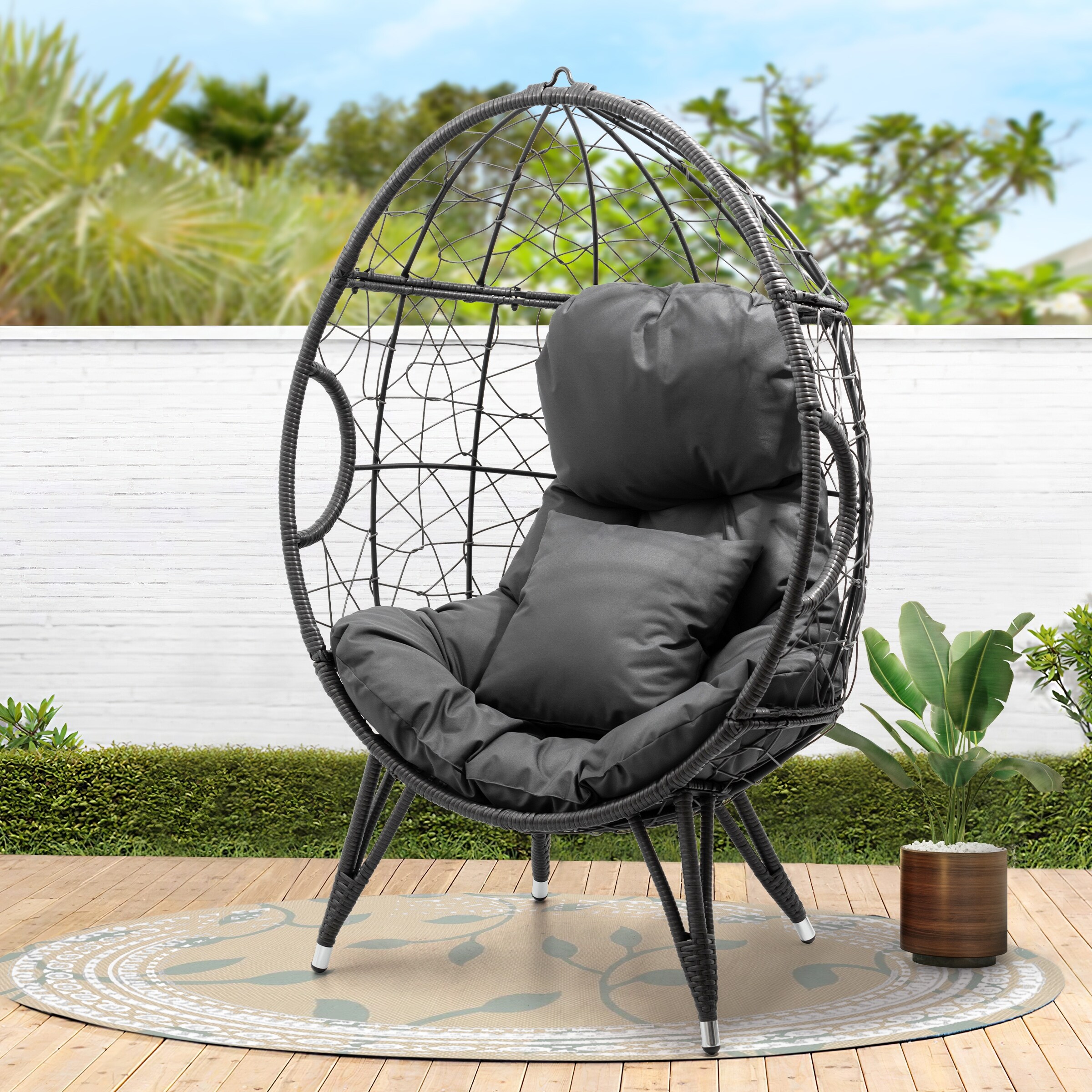 VredHom Patio Wicker Egg Chair with Cushion and Pillow 39