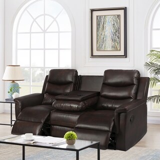 Leather Manual Reclining Sofa,Middle Backrest of 3-Seater is Flipped ...