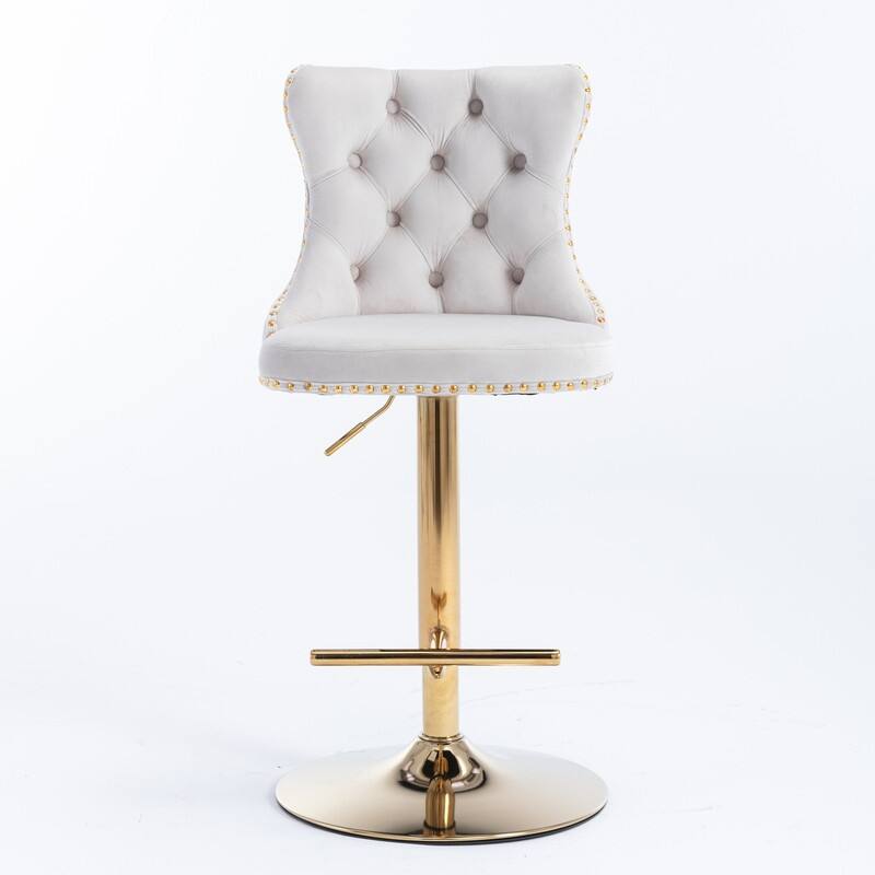 Upholstered Swivel Bar stools with Button Tufted and Adjustable Seat Height,Beige - Set of 2