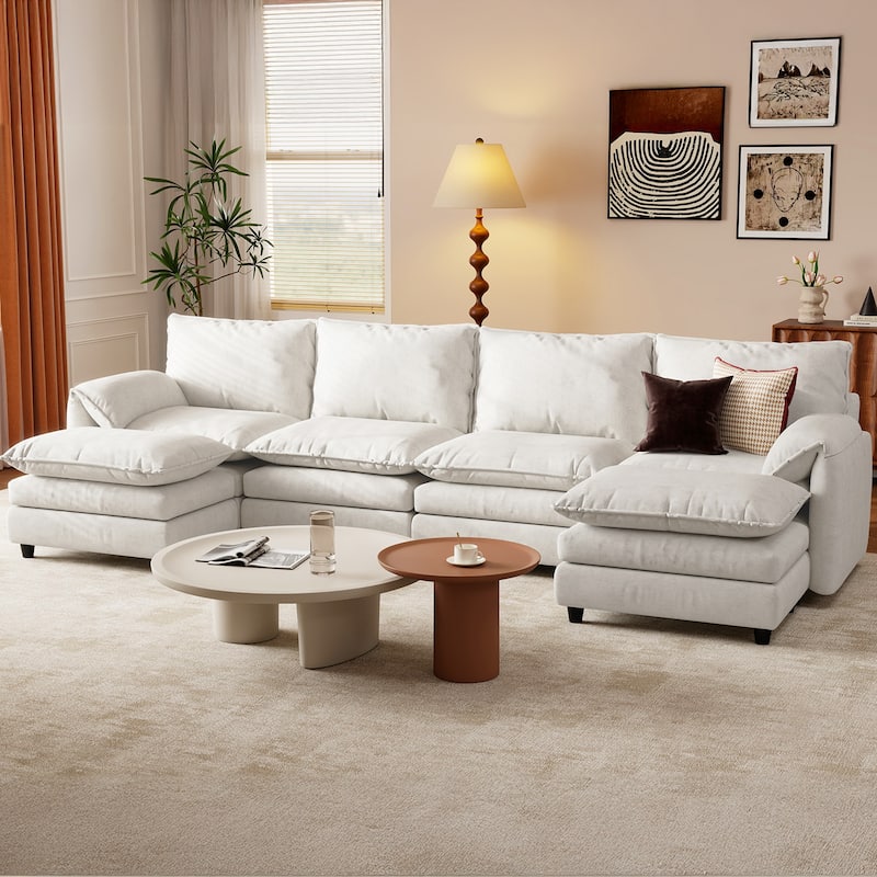 142 Inch Modular Velvet Sectional Sofa with Movable Ottoman Pillow Armrest and Deep Seats for Living Room Apartment or Office