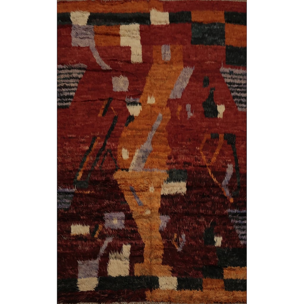 Hand Knotted Oriental 100% Wool Carpet Modern Tribal Red Moroccan Area Rug - 9' 8'' X 6' 6''