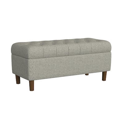 Sol Storage Bench Ottoman, Gray Woven Fabric, Brown Wood, 40 Inch
