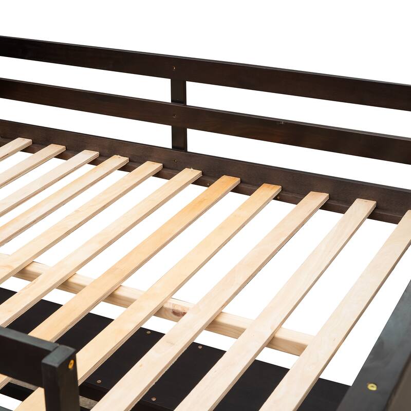 Full Pine Loft Bed with Desk, Shelves, and Guardrails
