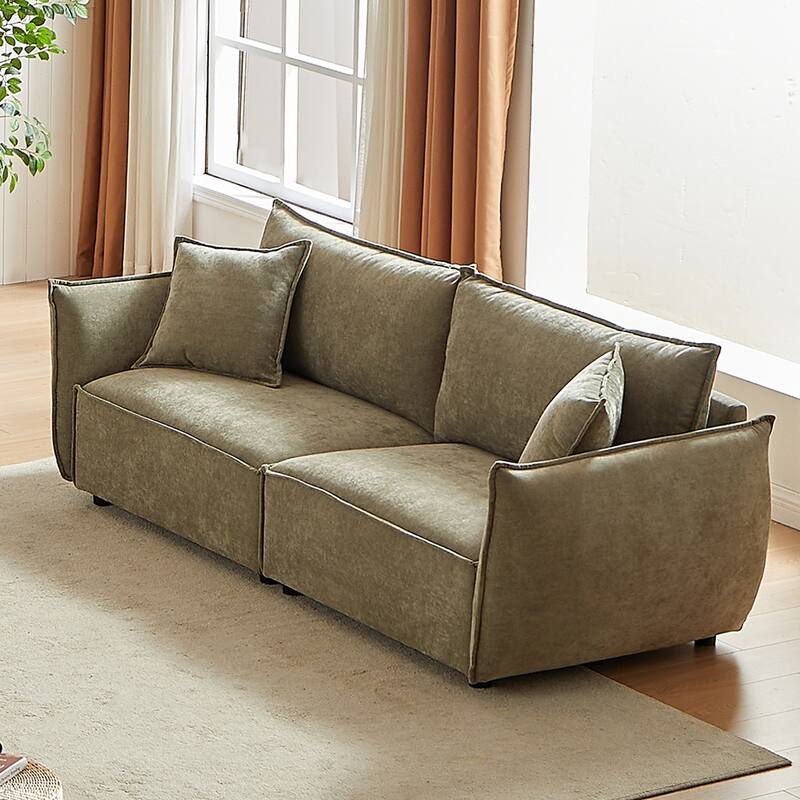 Linen Fabric 3-Seater Sofa with Wooden Frame and Comfortable Cushions