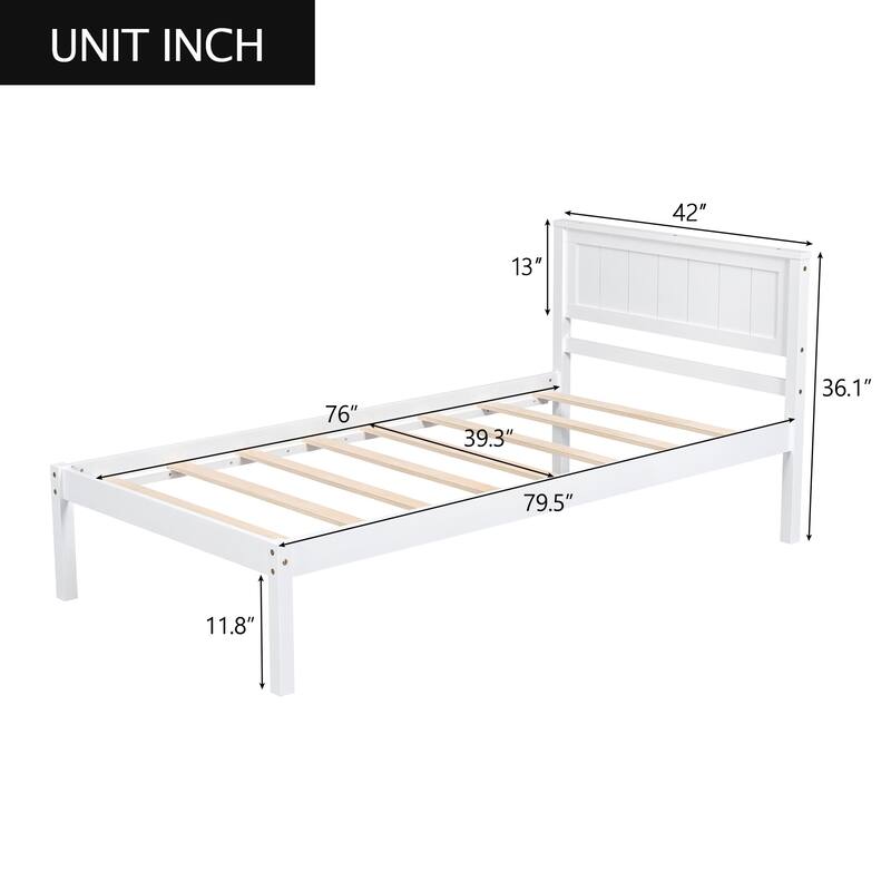 Platform Bed Frame With Headboard, Wood Slat Support, No Box Spring Needed,Twin