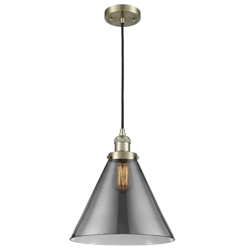 Innovations Lighting X-Large Cone Single Light 12" Wide Pendant - Antique Brass / Smoked