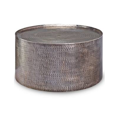 Harp & Finial Pala Distressed Pewter Hammered Metal Coffee Table