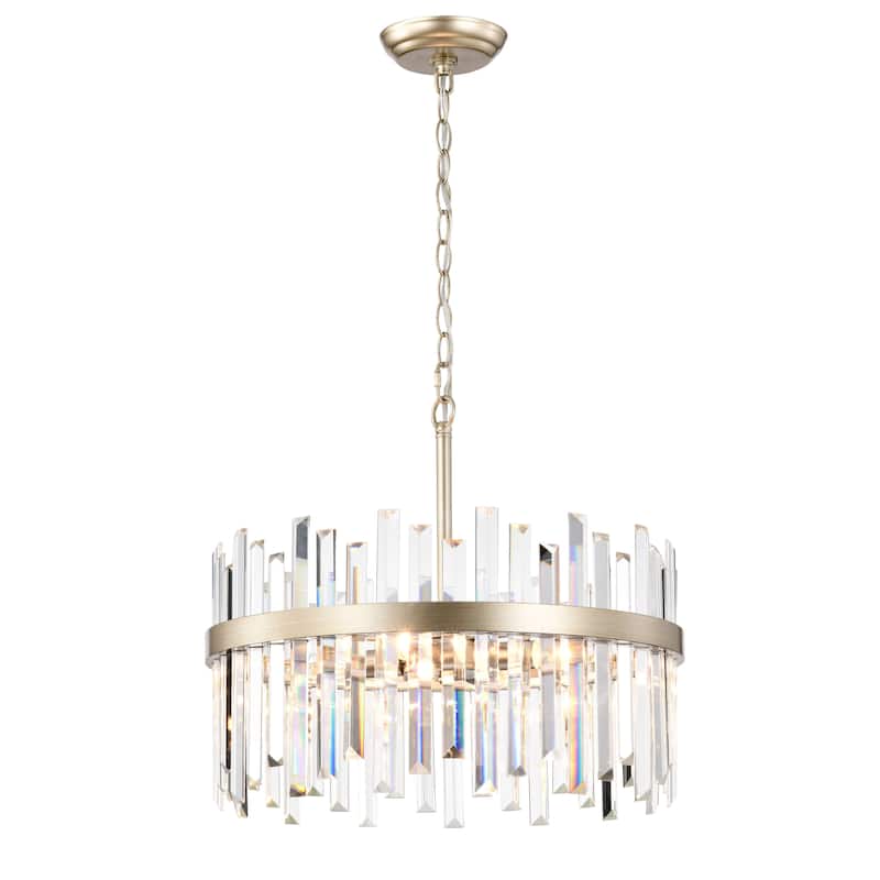 Casandra Brushed Champagne Silver 5-light Drum Crystal Chandelier