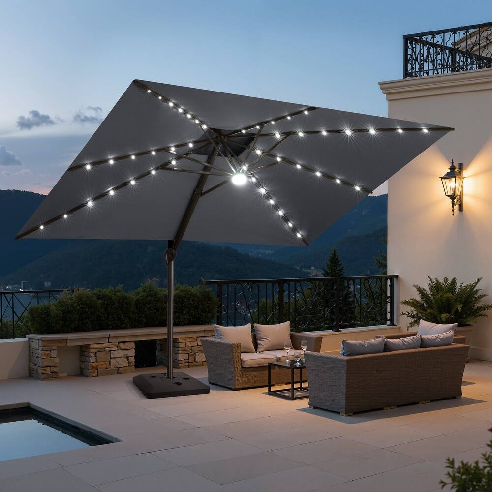 9 x11 FT LED Lighted Patio Cantilever Umbrella Double Top with Weighted Base