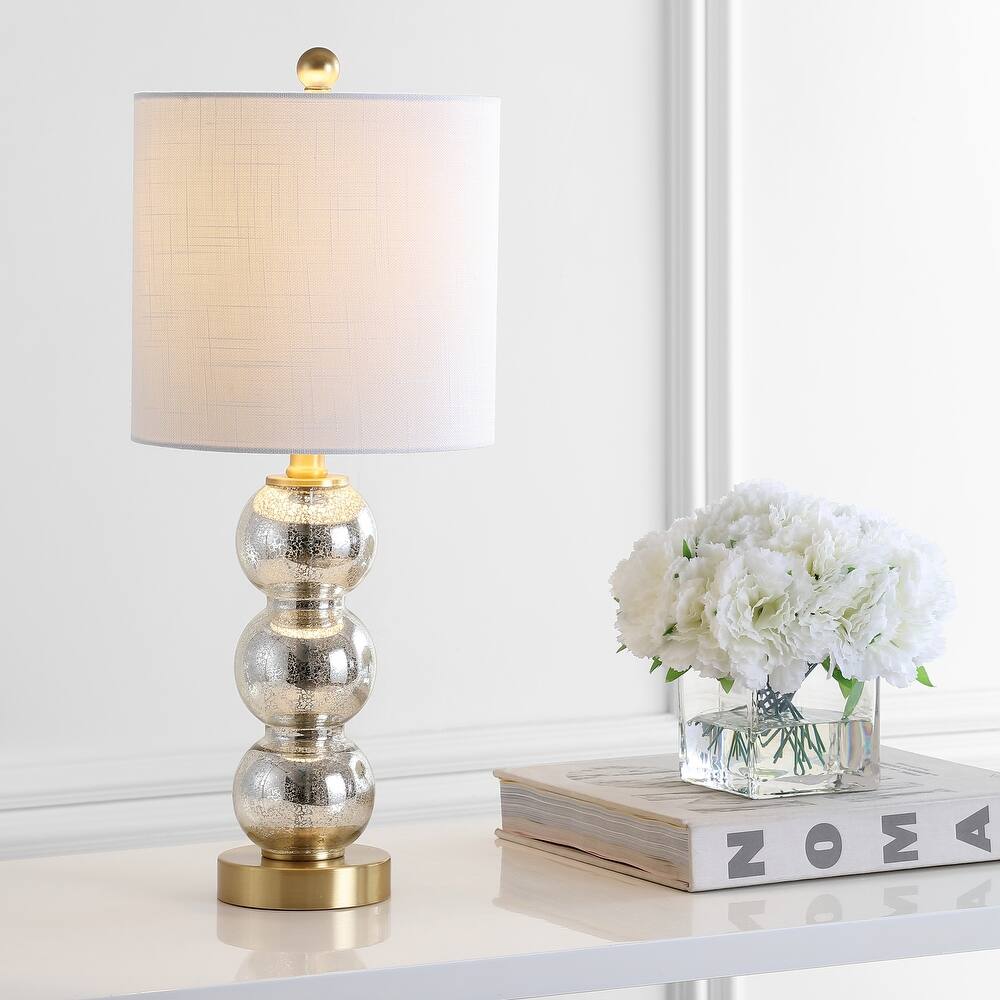 Wilson 21" Glass/Metal LED Table Lamp, White/Brass Gold by JONATHAN Y