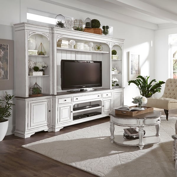 Magnolia Manor Antique White Entertainment Center with Piers Bed Bath