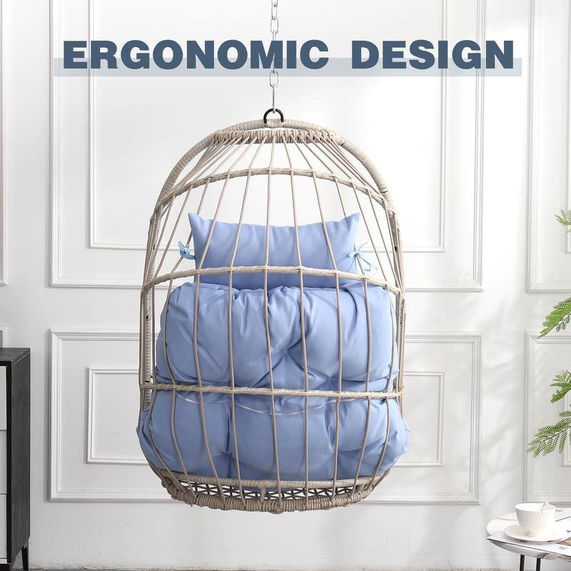 Rattan Egg Swing Chair – PE Wicker Hanging Chair For Garden, Patio & Outdoor Relaxation - 28.34in. W X40.50in.DX22.00in. H