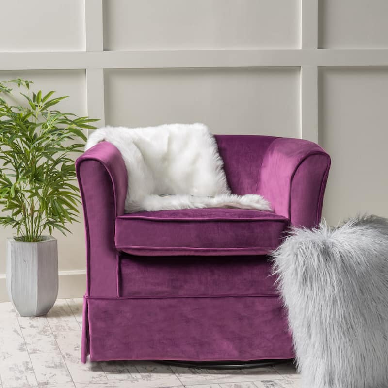 Roomfitters Upholstered Swivel Chair with Loose Skirted Cover, Cozy Modern Accent Seating for Home Spaces, Fuchsia
