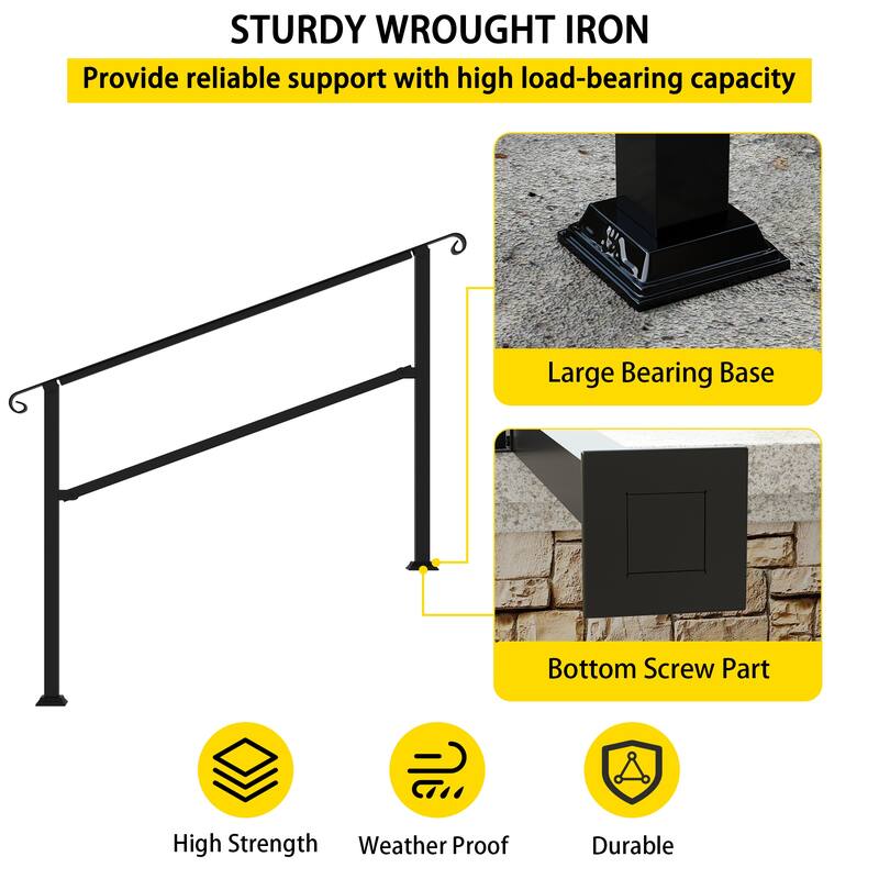 Sturdy Wrought Iron Handrail Ideal for Gardens, Porches, and Home Use