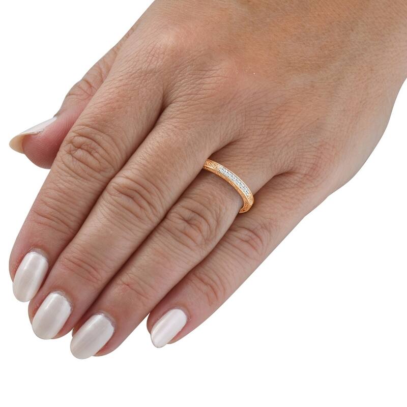 Stackable Diamond Wedding Ring Scroll Pattern Band Gold Lab Grown