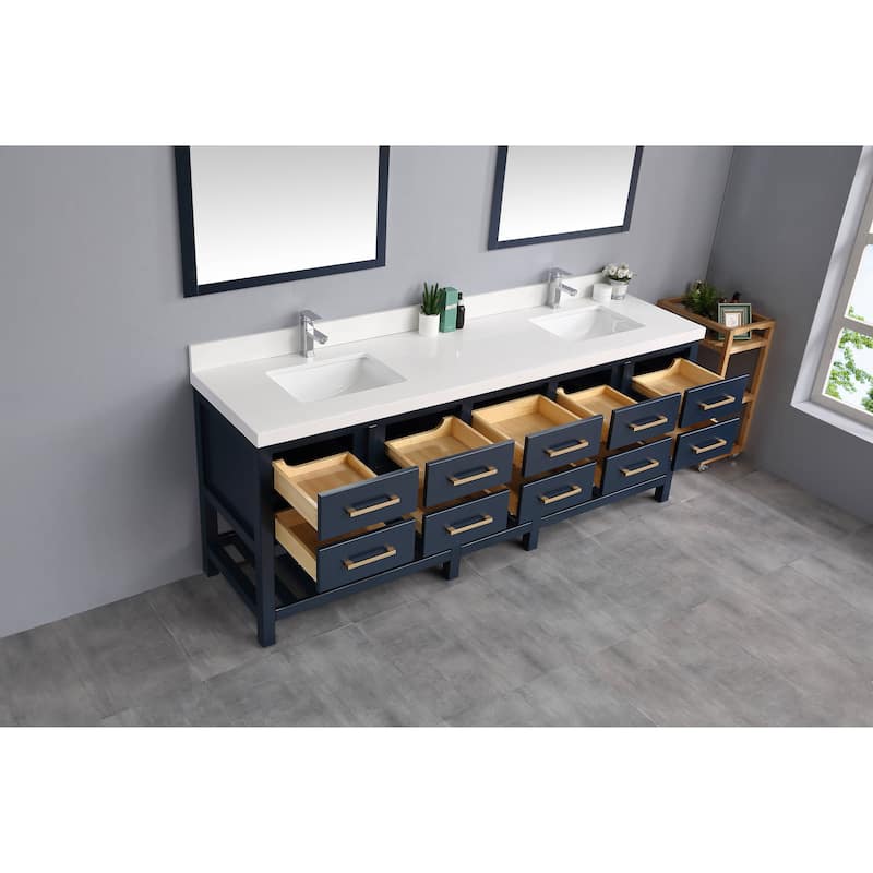 Willow Collections 84 x 22 Santa Fe Double Bowl Sink Bathroom Vanity with 2 in Quartz