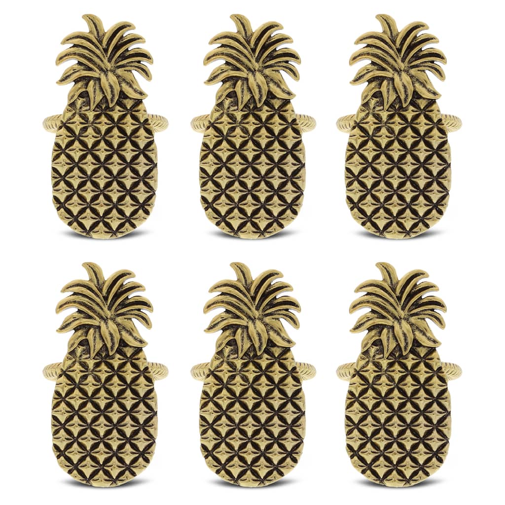 KitchaBon Pineapple Gold Napkin Rings for Table Decor - Set of 6 - 2.55 x 1.2 x 1.65 inches