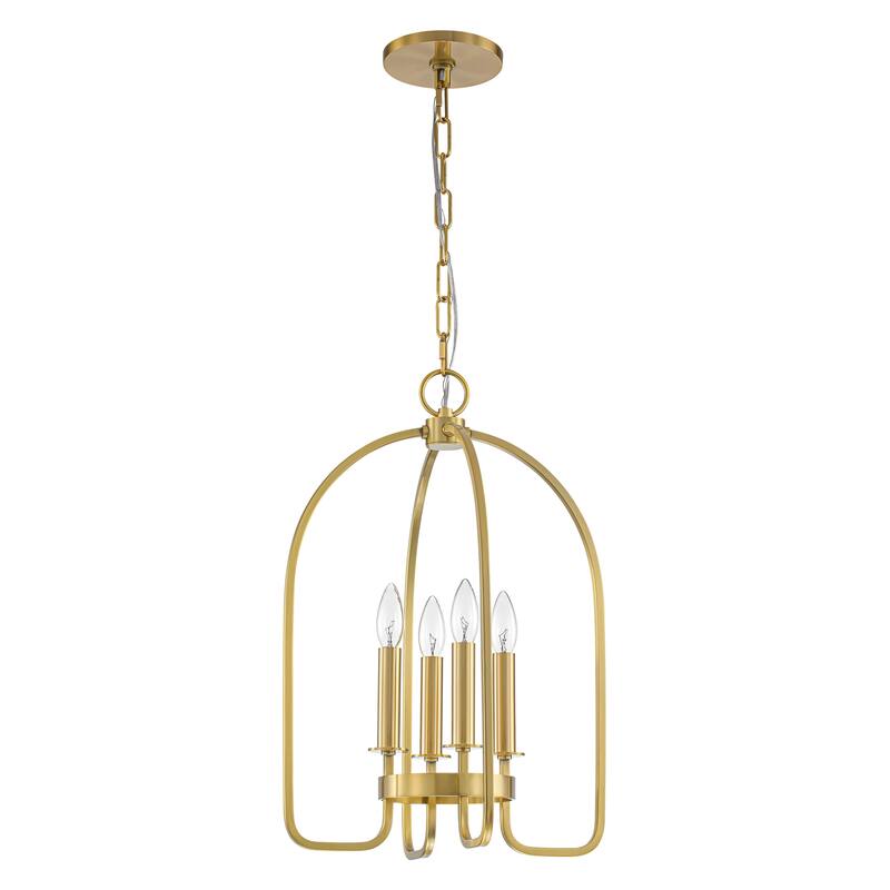 4-Light Aged Brass Modern Industrial Pendant Vintage Curved Cage Geometric Candlestick Chandelier - 14.2 in. in Dia x 21.2 in. H
