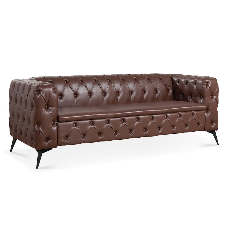 Traditional Square Arm Dutch Velvet 3 Seater Sofa with Removable Cushion,Brown