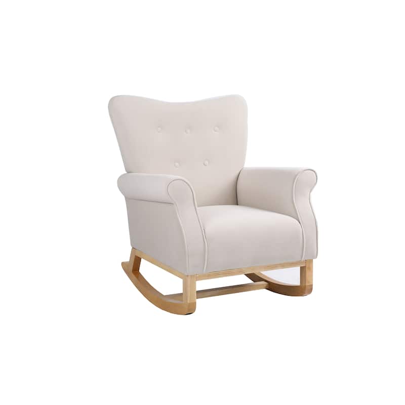 Nursery Rocking Chair with High Back, Modern Baby Room Rocker with Padded Seat, Comfortable Fabric Armchair