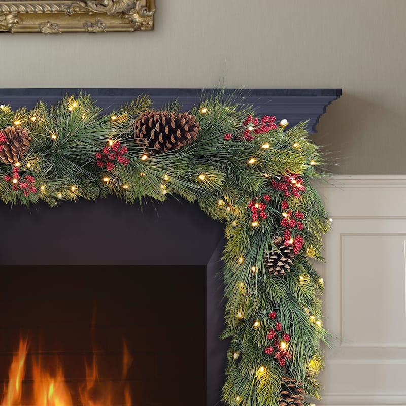 Puleo International 6' x 10" Pre-Lit Battery-Operated Artificial Adorned Christmas Garland