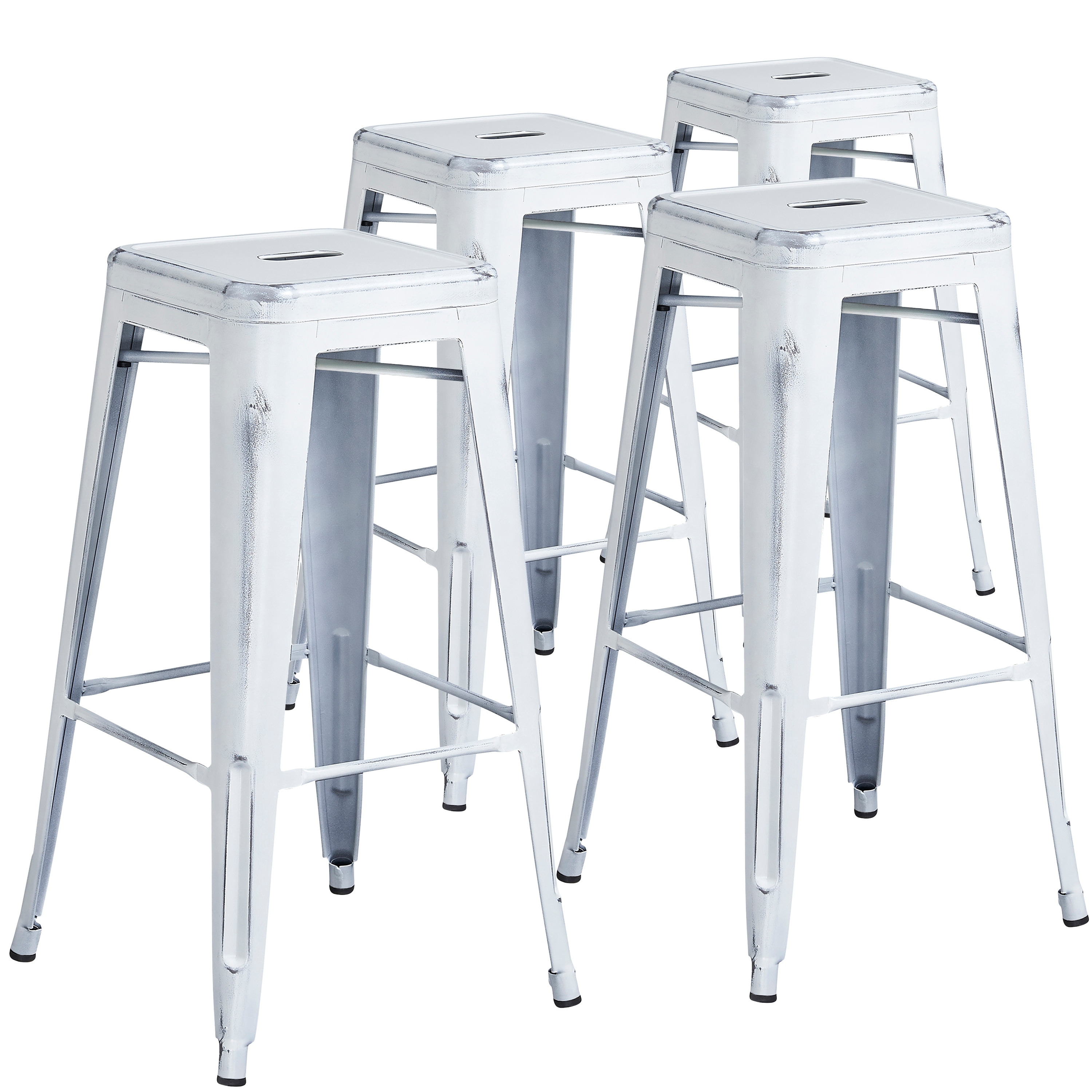 Distressed Metal Indoor Outdoor 30 Inch Backless Barstool Set Of