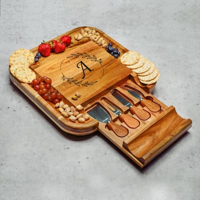 Picnic at Ascot Personalized Large Acacia Charcuterie Board with Cheese Knife Set