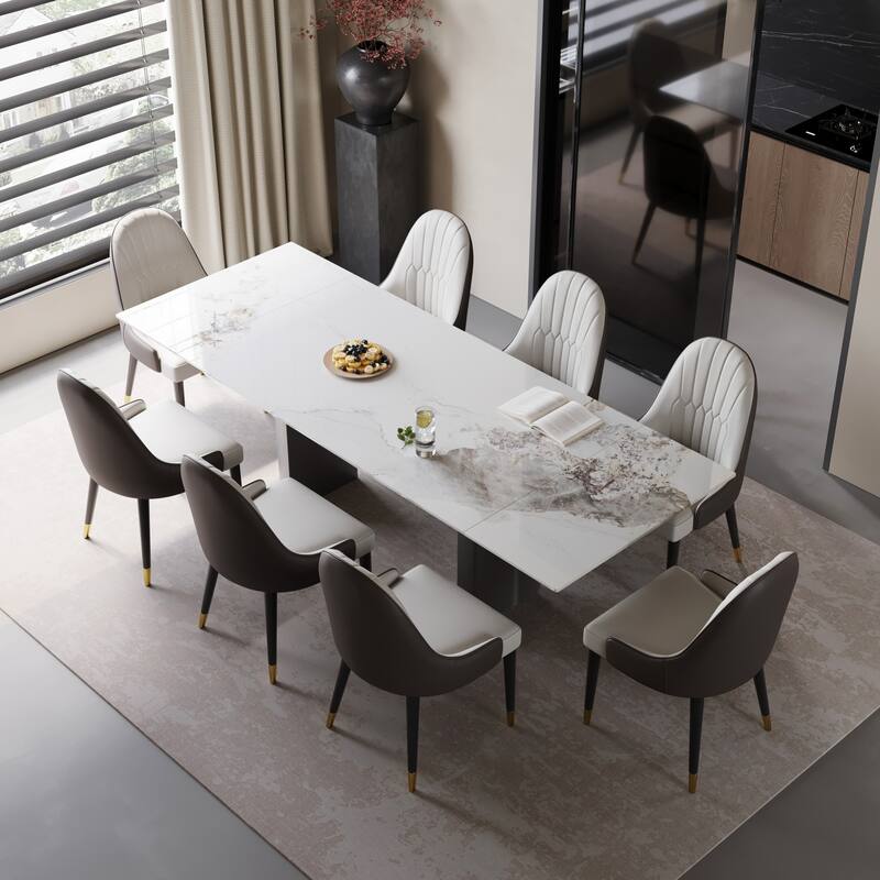 9 - Piece 94.48'' Extendable Sintered Stone Dining Table with 8 Chairs Dining Set