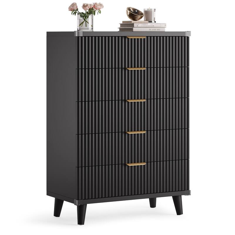 5 Drawer Tall Dresser for Bedroom, Slim Boho Bedroom Furniture