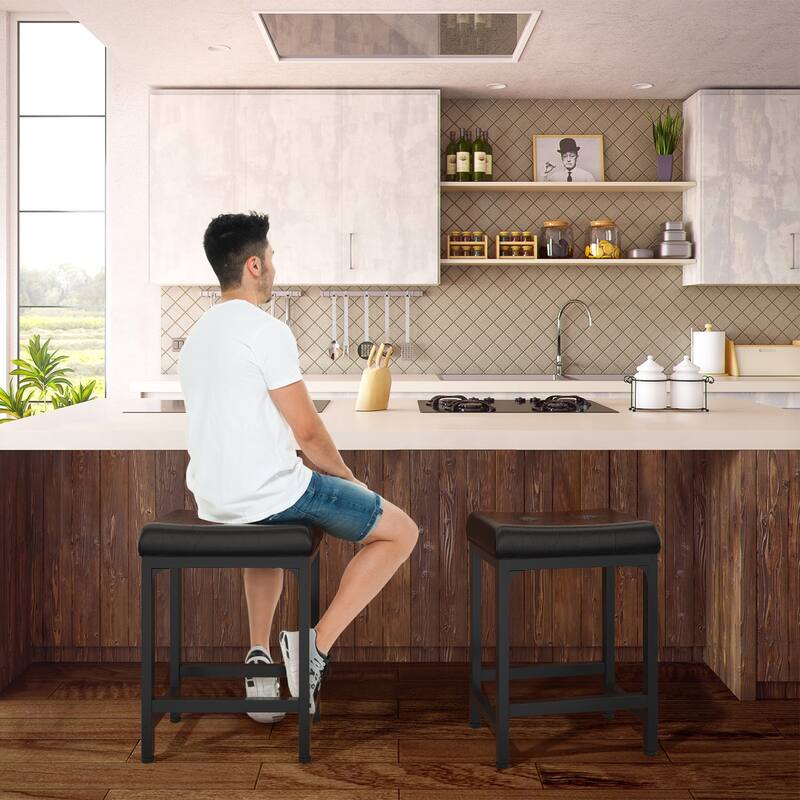 Counter-Height Stools Saddle Stool, PU Leather Barstools with Metal Base, Soft Cushion
