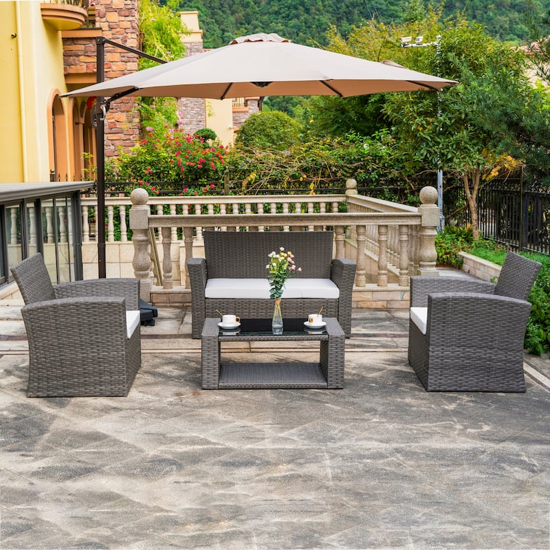 Grandview Outdoor 4-piece Grey Wicker Conversation Set - White