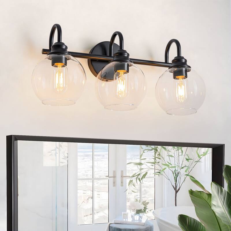 Starsky 3-Lights 20in. Dimmable Bathroom Vanity Light with Glass Globe Shade - Black 