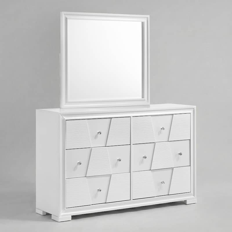 Furniture of America Watella Modern 2-Piece White Solid Wood 6-Drawer Dresser and Mirror Set