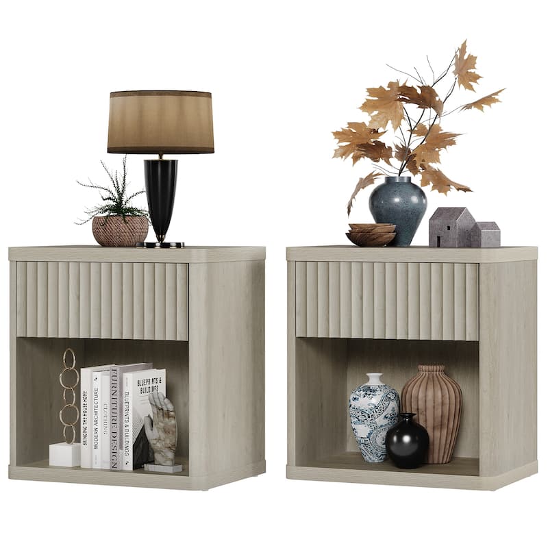SICOTAS Set of 2 Nightstand with 1 Drawer and Open Storage - Beige