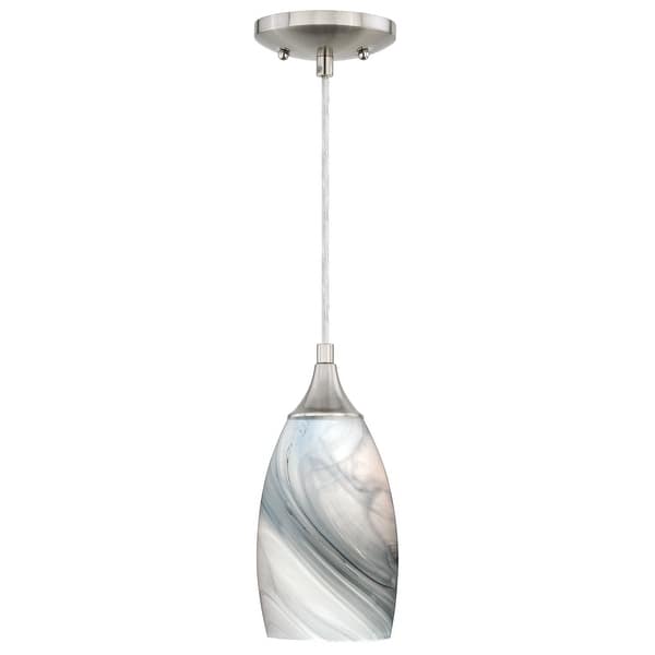 slide 2 of 9, Milano Satin Nickel Mini Pendant Ceiling Light Gray White Glass - 4.75-in W x 9.75-in H x 4.75-in D Satin Nickel - 4.75-in W x 9.75-in H x 4.75-in D