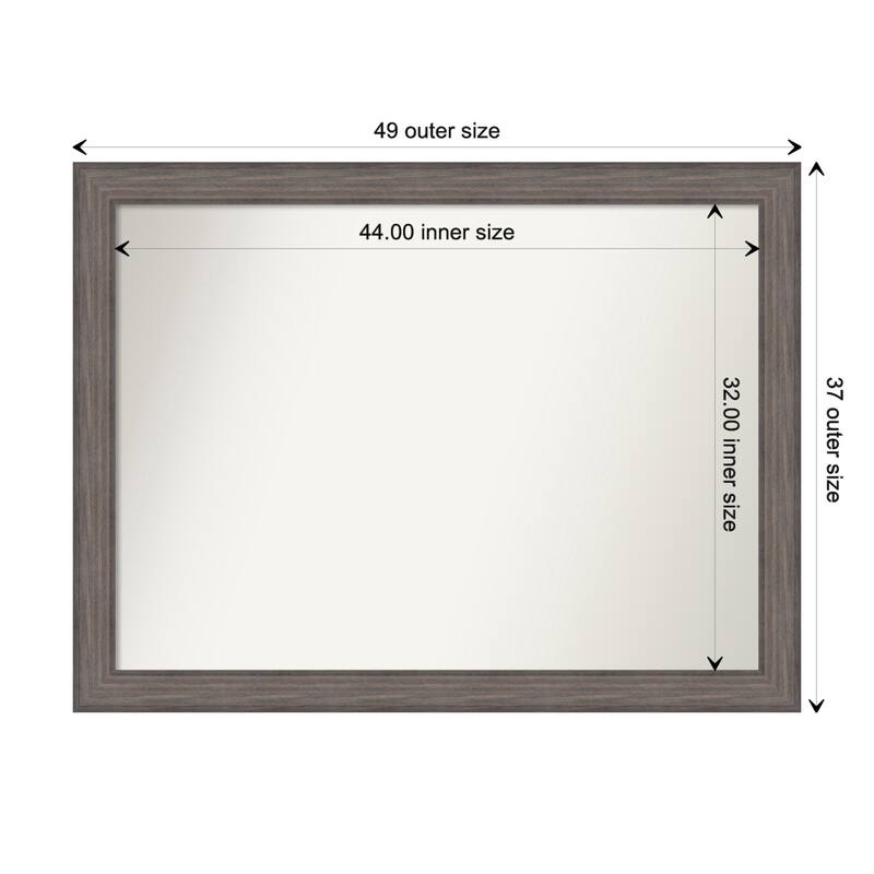 Country Barnwood Framed Non-Beveled Custom Wall Mirror, Bathroom Vanity Mirror - Outer Size: 49.25 x 37.25
