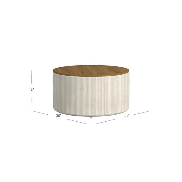 dimension image slide 2 of 4, HomePop Round Storage Ottoman table with Wood Top