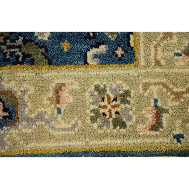 Hand Knotted Oriental 100% Wool Carpet Transitional All-Over Navy Blue & Blues Oushak Runner Rug - 9' 11'' X 2' 5''
