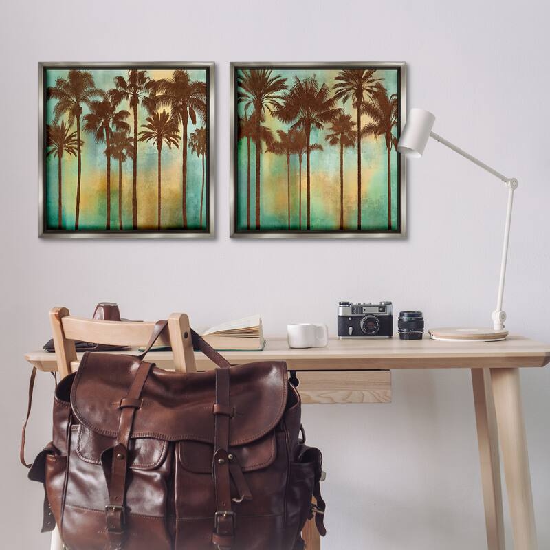 Stupell Palms on Blue & Orange Framed Floater Canvas Wall Art Design By John Seba (Set of 2)