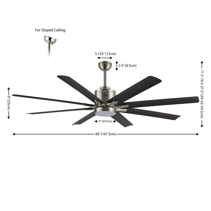 Miranda 66" 1-Light Contemporary Iron Mobile-App/Remote-Controlled 6-Speed Ceiling Fan with Integrated LED Light by JONATHAN Y
