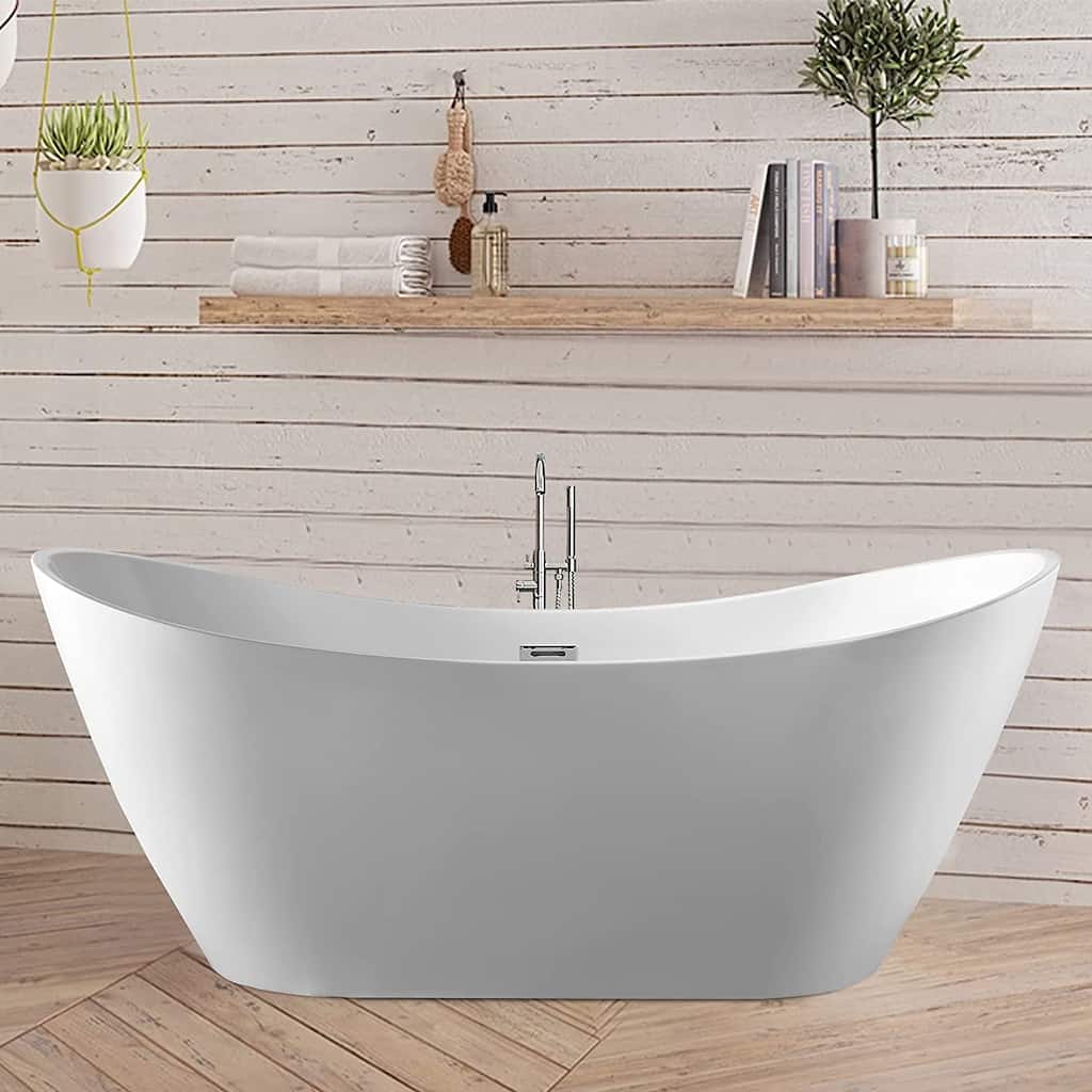 Vanity Art 71-Inch Freestanding Acrylic Bathtub Stand Alone Soaking Tub with Polished Chrome Slotted Overflow & Pop-up Drain