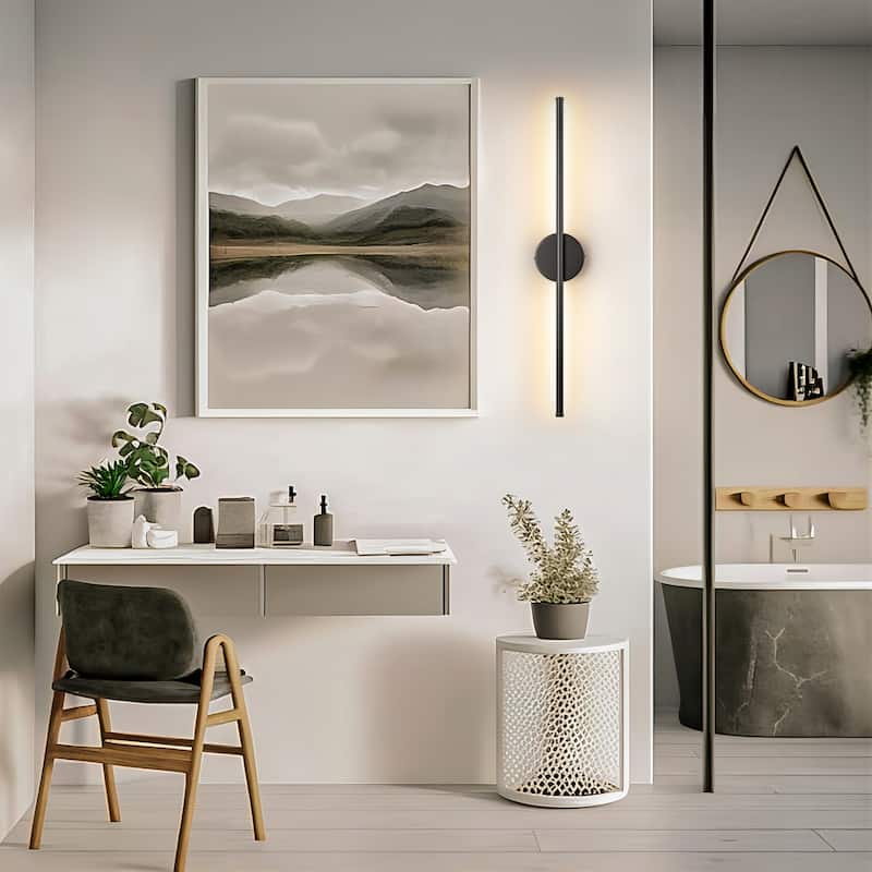 1-Light Modern Linear Aluminum Dimmable Integrated LED 3000K Warm Light Bathroom Vanity Lights for Mirror