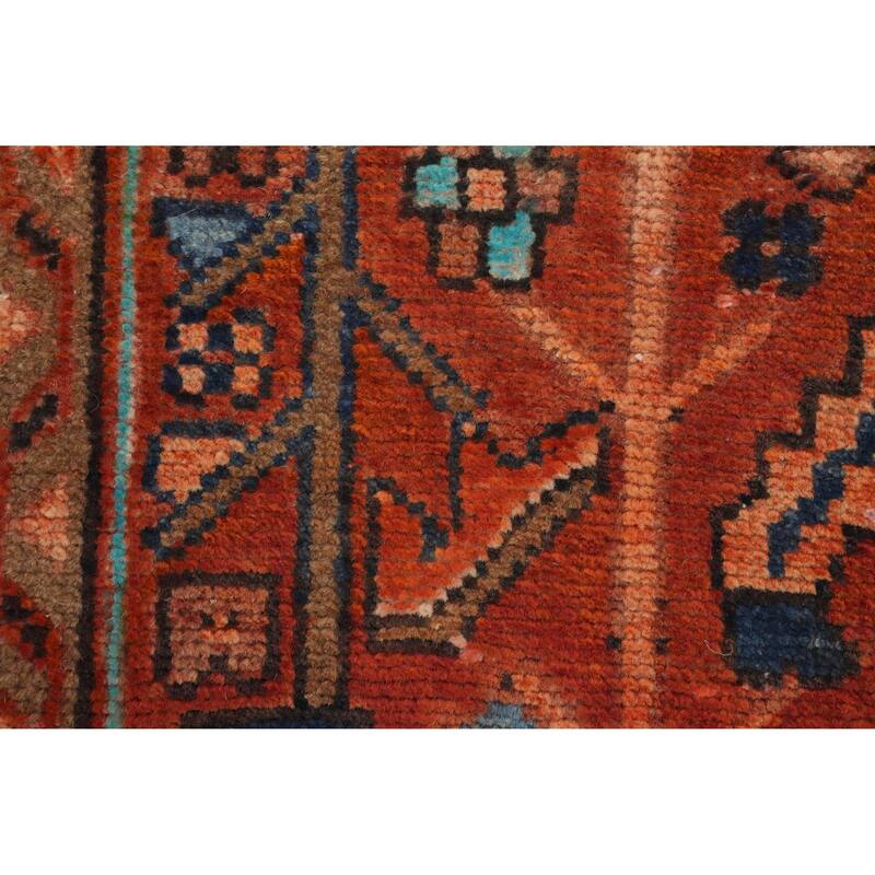 Hand Knotted Oriental 100% Wool Carpet Traditional Geometric Oranges & Rust Heriz Runner Rug - 10' 7'' X 3' 1''