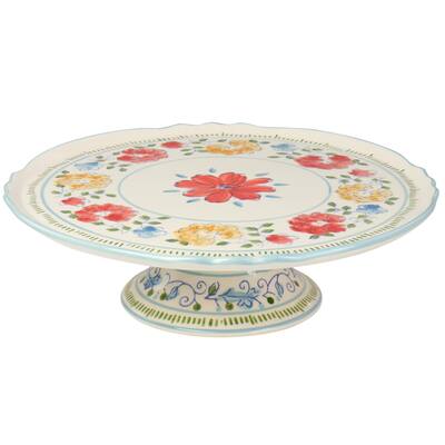 Gibson Elite Anaya 12 Inch Hand Painted Stoneware Cake Stand