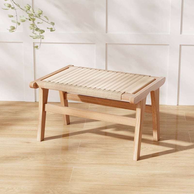 1/2 PCS Teak Wood Ottoman Footstool w/ Braided Rope for Room & Office
