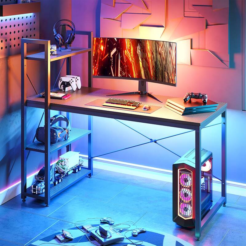 Computer Desk Home Office Computer Desk with 4 Shelves & Hooks